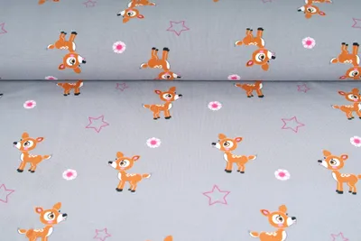 Obrázek produktu pro Úplet jednolíc,srnky na šedém podkladu , tričkovina, látky, metráž / 50cm