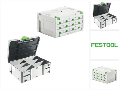 Zdjęcie produktu dla Zestaw Sortainerów Festool SYS 3-SORT/12 ( 491986 ) Walizka + Systainer T-LOC SORT-SYS 2 TL Domino ( 498889 )