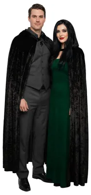 Produktbild von Samtumhang Schwarz mit Kapuze – Deluxe Kapuzenumhang 180cm – Uni Vampir Magier Kostüm – Fasching Karneval Halloween