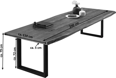 Produktbild von Esstisch Baumkante massiv Akazie nussbaumfarben 260 x 110 silber VALIN