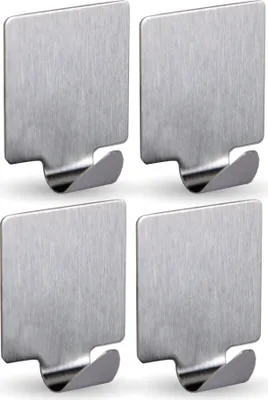 Immagine prodotto di Ganci da parete autoadesivi (quadrati - set di 4) argento in acciaio inox per camera da letto, parete, bagno Ganci per quadri in acciaio inox senza foratura