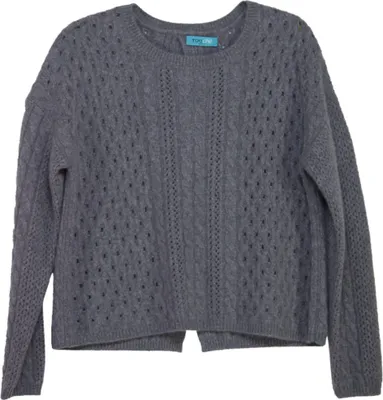 Produktbild von Grauer Strick-Pullover mit Lochmuster, Rundhalsausschnitt und lockerer Passform