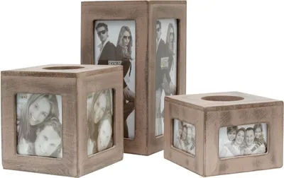 Produktbild von Deknudt S67TQ – Kerzenhalter für Teelichter, grau, Holz, 9x25x16 cm