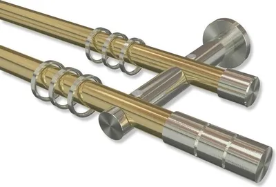 Produktbild von Interdeco Gardinenstange, Vorhangstange Messing-Optik / Edelstahl-Optik Modell Platon Elanto, 20 mm Ø 2-läufig, 400 cm (geteilt)