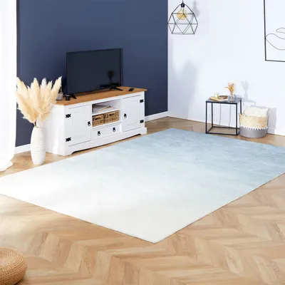 Produktbild von Teppich OMBRE waschbar 200 x 300 Hellblau, Teppich mit Farbverlauf, Ombre-Effekt, weicher Kurzflor-Teppich modern, gummierte Unterfläche, schmutz- und wasserabweisend