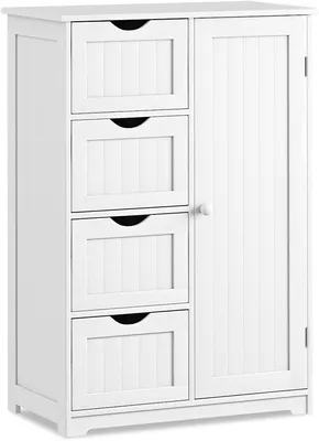 Produktbild von COSTWAY Badezimmerschrank mit 4 Schubladen & verstellbarer Ablage, Mehrzweckschrank, Sideboard, Highboard, Beistellschrank, Kommode weiß, 81x56x30cm