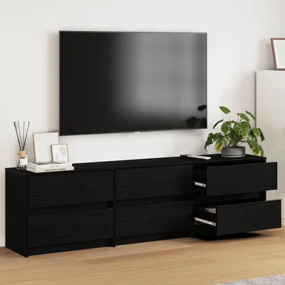 Image de Meuble TV exclusif - Dimensions : 180 x 34 x 50 cm - Finition noire imitation chêne