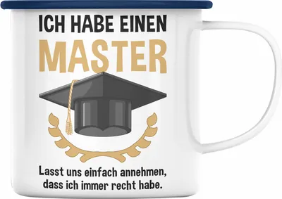Produktbild von Trendation - Master Prüfung Emaille Tasse bestanden Geschenk Abschluss Masterarbeit Exam Prüfung Graduation (Blau)