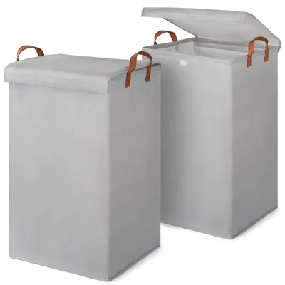 Immagine prodotto di 2 cesti per la biancheria da 80 litri con coperchio, pieghevoli e con maniglie