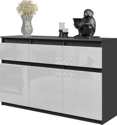 Produktbild von FURNICA - NOAH - Kommode / Sideboard mit 3 Schubladen und 3 Türen - Anthrazit Grau / Weiß Gloss H75cm B120cm T35cm