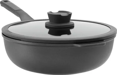 Produktbild von BergHOFF Leo Wokpfanne 28 cm, induktionsgeeignet, recyceltes Aluminium, keramische Antihaftbeschichtung, mit Glasdeckel, grau, antirutsch Griff