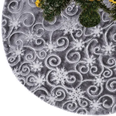 Kunstbont Kerstboomrok, Glitzer Schneeflocken, 78 cm Ø, Grau