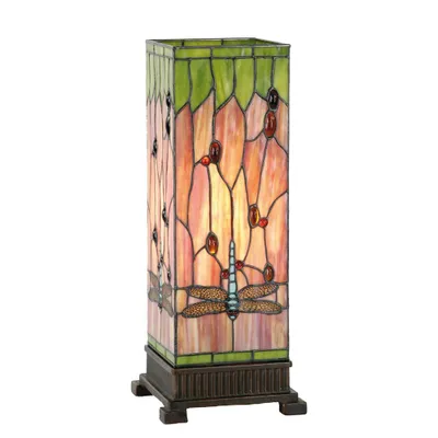 Produktbild von Clayre & Eef Tiffany Tischlampe 18x18x45 cm Rot Grün Glas Libelle