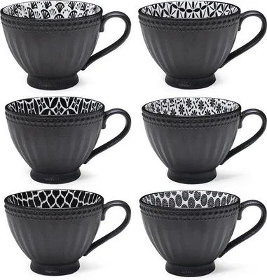 Image de Lot de 6 tasses à café en céramique noires de 350 ml