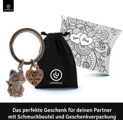 Produktbild von LANOLU Schlüsselanhänger Fuchs, Partner Schlüsselanhänger Mann, Freundin, Freund, Paar geschenke für beide mit Herz und Liebe