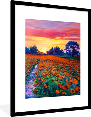 Produktbild von MuchoWow® Gerahmtes Poster Malerei - Natur - Blumen - Ölfarbe 60x80 cm - Poster mit Schwarzem Bilderrahmen Wandposter Rahmen Foto Bilder - Wohnzimmer - Dekorationen - Prämie