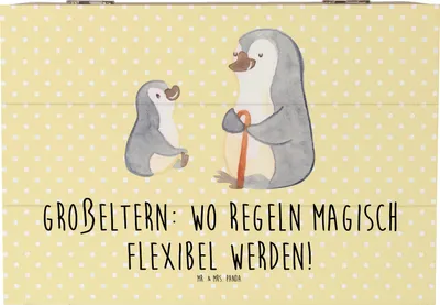 Produktbild von Mr. & Mrs. Panda Holztruhe Großeltern Magie 22 x 15 cm - Gelb Pastell - Geschenk, Familie, fotobox, schatztruhe, Weisheit, Geschenkbox, Aufbewahrungsbox Holz, Enkelkinder