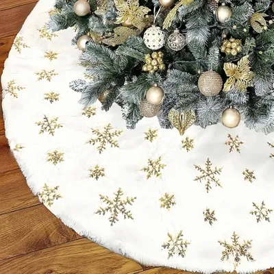 Weihnachtsbaumrock Plüsch 90 cm Gold mit Schneeflocke