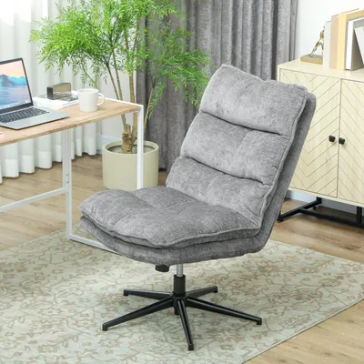 Image de Chaise de bureau sans accoudoirs, chaise de bureau pivotante, fauteuil rembourré en chenille, couleur grise | Largeur d'assise : 63,5 cm | Hauteur d'assise : 48–54 cm | Réglable en hauteur