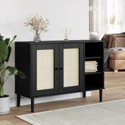 Zdjęcie produktu dla vidaXL Kredens SENJA rattan czarny 112x40x80 cm drewno sosnowe