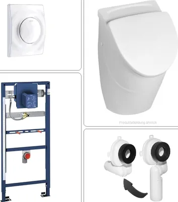 Produktbild von VILLEROY & BOCH O.NOVO Keramik Absaug Urinal mit Deckel, GROHE Vorwandgestell & Betätigungsplatte in weiß