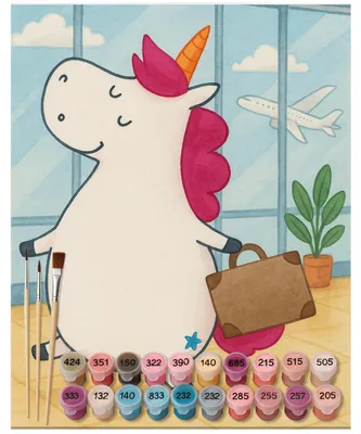 Produktbild von Mr. & Mrs. Panda Malen nach Zahlen Einhorn Koffer Design 40 x 50 cm Ohne Rahmen - Weiß - Geschenk, Unicorn, Zahlenbild, DIY, Reise, Spaß, Einhörner, malset, Leinwand