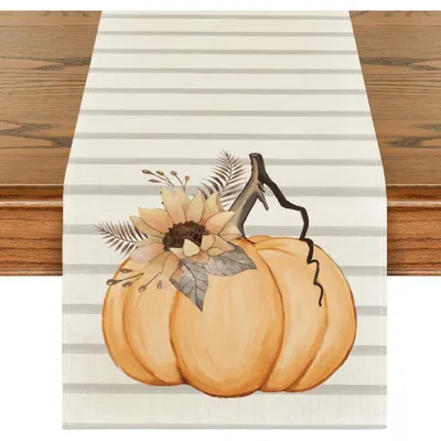 Productafbeelding van Tafelkleed, herfstmotief, pompoenen, zonnebloemen, bladeren, 40 x 180 cm, oranje