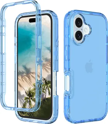 Produktbild von iPhone 16 Hülle, Hybrid Transparente Rückseite TPU Bumper Stoßfest Schutzhülle für iPhone 16 Hellblau