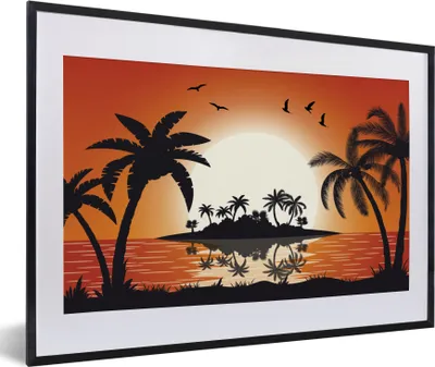 Produktbild von MuchoWow® MuchoWow® Gerahmtes Poster Insel - Meer - Sonne - Palme 60x40 cm - Poster mit zchwarzem Bilderrahmen - Schlafzimmer - Plakat in Rahmen - Drucken