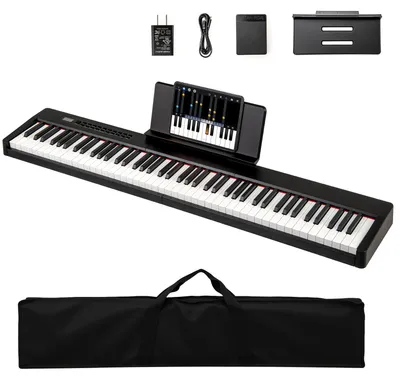 Produktbild von KOMFOTTEU Digitalpiano mit 88 Tasten, Klaviertastatur mit 380 Sounds, 128 Rhythmen, 88 Demos, MIDI, Sustain-Pedal, Tragbares elektrisches Piano mit Musikständer, Tragetasche (Schwarz)