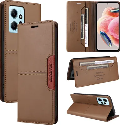 Produktbild von Handyhülle für Xiaomi Redmi Note 12 4G Hülle, Leder Flip Wallet Kartenfach Stand Schutzhülle Braun