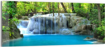 Produktbild von DEQORI Glasbild Echtglas 125x50 cm 'Exotischer Wasserfall' Wandbild Bild modern Deko