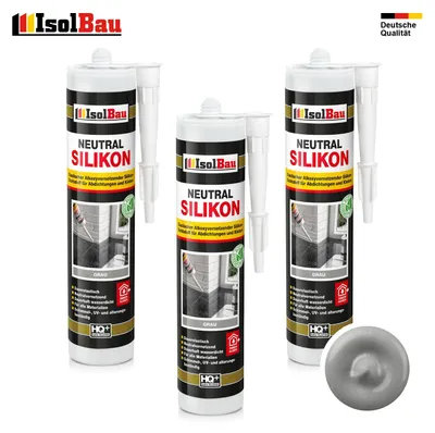 Isolbau Neutralsilikon 3 x 300 ml Grau Natursteinsilikon Dichtstoff Fugen wasserdicht