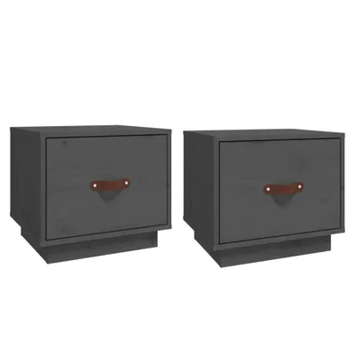 Produktbild von Nachttische 2 Stk. Grau 40x34x35 cm Massivholz Kiefer