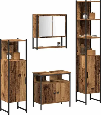 Produktbild von vidaXL Badezimmermöbel Set mit Regal 4 pcs Altholz Holzwerkstoff