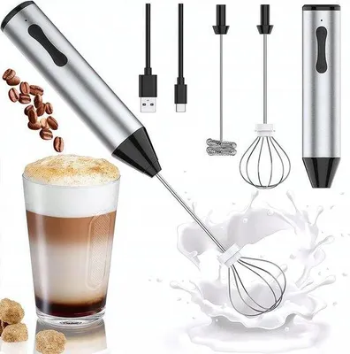 Zdjęcie produktu dla Elektryczny spieniacz do mleka, ładowany przez USB, z dwoma regulowanymi prędkościami, idealny do przygotowywania kawy i cappuccino.