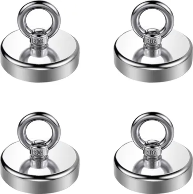 Produktbild von Elzusha – 4 Stück, 48 mm starke Neodym-Magnete für den Einsatz beim Angeln – Zugkraft: 68 kg