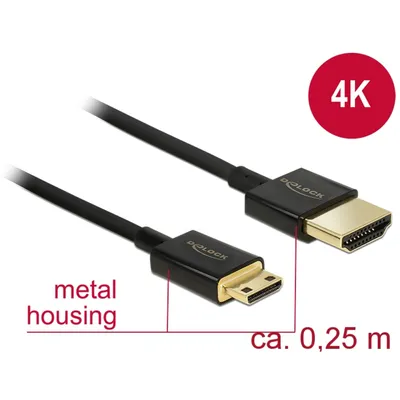 Produktbild von DeLOCK 85118, 0,25 m, HDMI Typ A (Standard), HDMI Type C (Mini), 3840 x 2160 Pixel, 3D, Schwarz