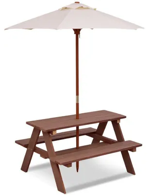 Obrázek produktu pro Dětský piknikový stůl 3 v 1 s odnímatelným slunečníkem NP12192, 89 x 79 x 50 cm, hnědý