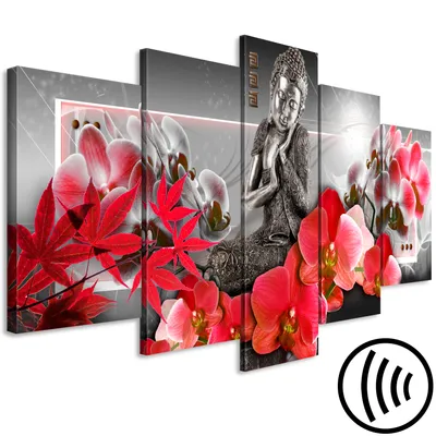 Produktbild von Akustikbild Buddha 200x100 cm Bilder Akustikschaum Hochleistungsschallabsorber Schallschutz Leinwand 5 tlg Wandbild Raumakustik Schalldämmung Abstrakt p-A-0039-b-m