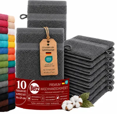 Produktbild von Betz 10 Stück Waschhandschuhe 16x21 cm PREMIUM 100% Baumwolle  Farbe: anthrazit