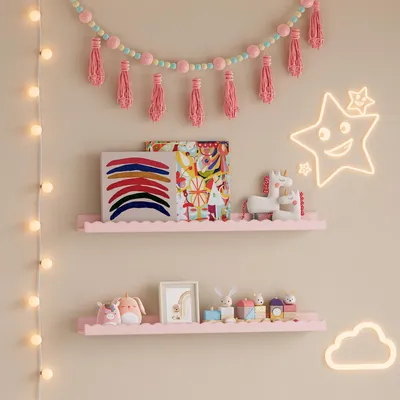 Produktbild von Kinder-Wandregal 2er Set 'Vestnes' MDF Wellendesign 60 x 10 x 5 cm Baumwolle Candy