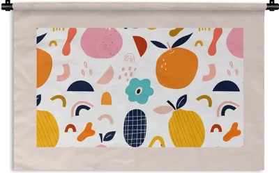 Produktbild von MuchoWow® Wandteppich Wandbehang Blumen - Obst - Muster - Pastell - Rosa 90x60 cm Tapisserie Dekoration Wandtuch - Wandskulpturen - Bildteppich