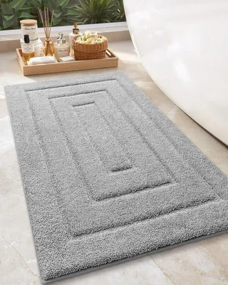 Imagen del producto de Alfombrilla de microfibra Ibenzoa® para baño: extra suave y altamente absorbente, con base de TPR antideslizante, 44 x 76 cm, color gris claro