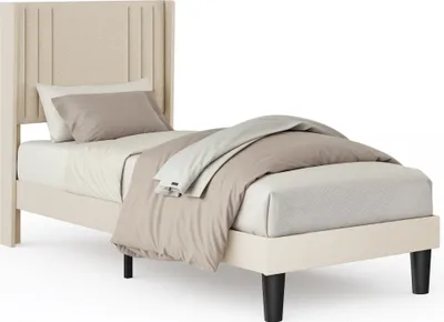 Image de Bealife BF44 Upholstered Bed, Lit simple, Cadre de lit simple avec tête de lit wingback, 208 x 94 x 122cm, Lit plateforme rembourré avec moderne, Beige