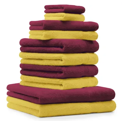 Produktbild von Betz 10-tlg. Handtuch-Set PREMIUM 2 Duschtücher 4 Handtücher 2 Gästetücher 2 Waschhandschuhe  Farbe:  dunkel rot & gelb