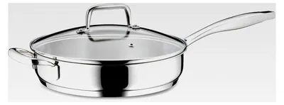 Produktbild von Schmorpfanne aus Edelstahl 24 cm mit hohem Rand, 1,6L, Induktion, mit Deckel und Dampfauslassventil