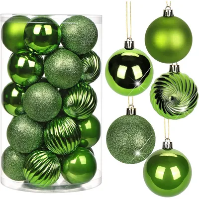 Immagine prodotto di Palline natalizie verdi, 6 cm di diametro, confezione da 25 pezzi, realizzate in plastica resistente agli urti, ideali per decorare l'albero di Natale