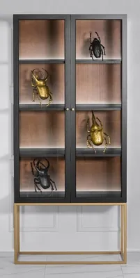 Produktbild von Casa Padrino Luxus Glas Vitrine Schwarz / Messing Gold 200 x 90 cm - Luxus Boutique Vitrinenschrank - Neoklassisch
