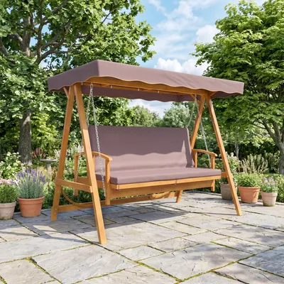 Produktbild von Hollywoodschaukel 2-in-1 mit Liegefunktion, Schaukelbank Kiefernholz Echtholz, Braun | 236x130x181 cm | 3-Sitzer | UV-Schutzdach